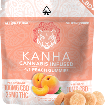 4:1 Kanha CBD Peach Gummies 100mg CBD x 25mg THC per Bag