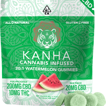 Kanha 20:1 CBD Watermelon Gummies 200mg CBD x 10mg THC per bag