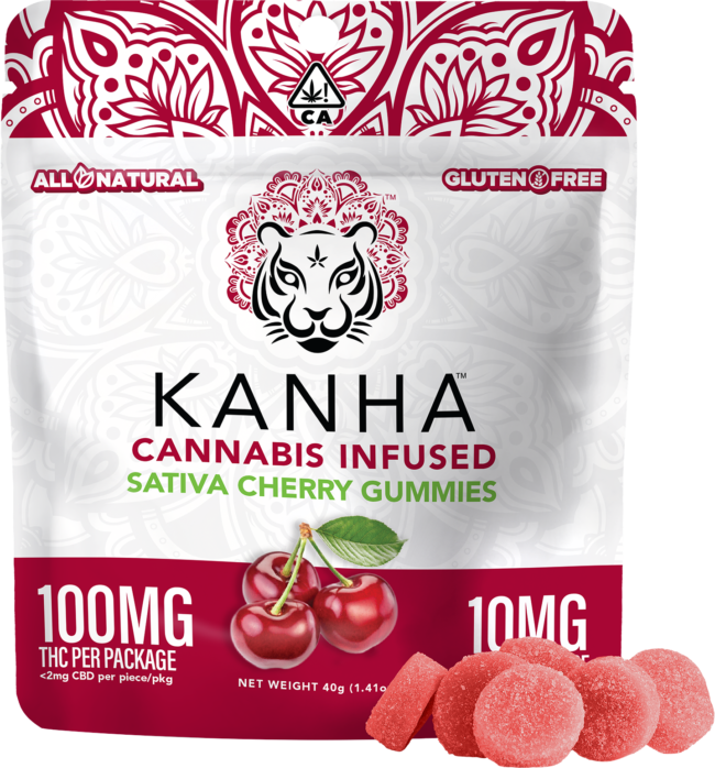 Experience Bliss with Kanha's Cherry Sativa Gummies – 10 Pieces x 10mg Each