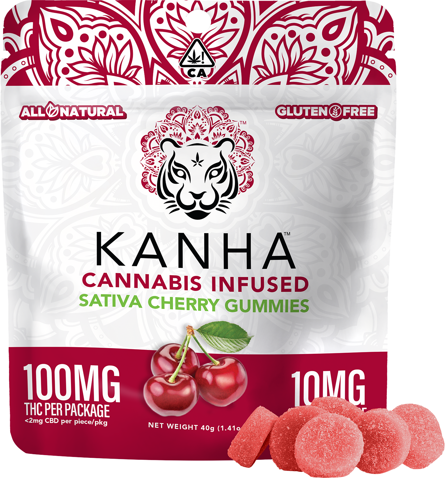 Experience Bliss with Kanha's Cherry Sativa Gummies – 10 Pieces x 10mg Each