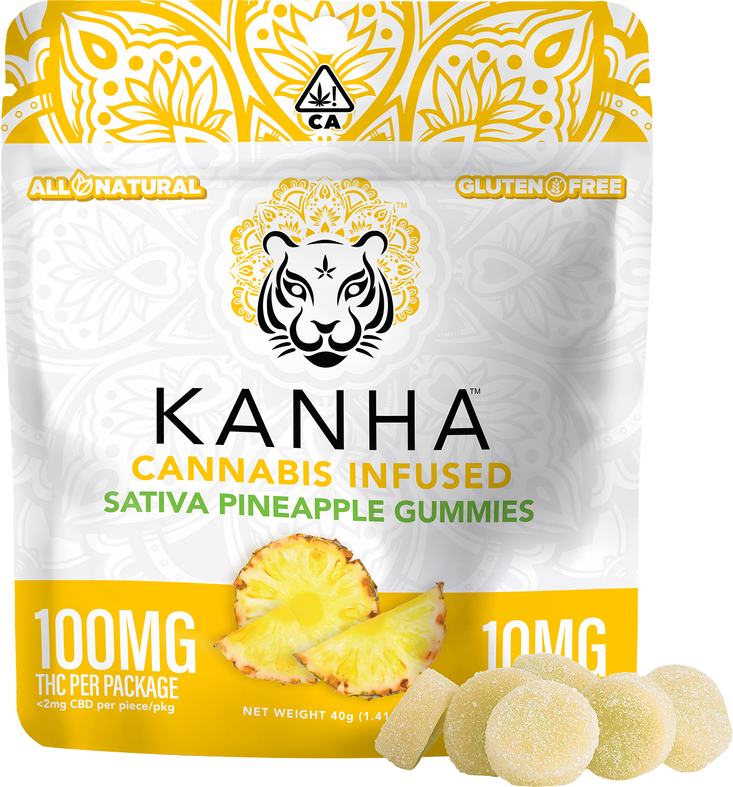 Experience Tropical Bliss with Kanha Pineapple Sativa Gummies – 10 Pieces x 10mg Each