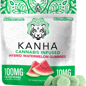 Indulge in Kanha Watermelon Hybrid Gummies – 10 Pieces x 10mg Each