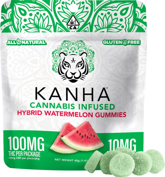 Indulge in Kanha Watermelon Hybrid Gummies – 10 Pieces x 10mg Each